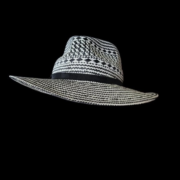 BANANA REPUBLIC Western Hat Black White Straw Womens M/L Adjustable - Picture 4 of 6